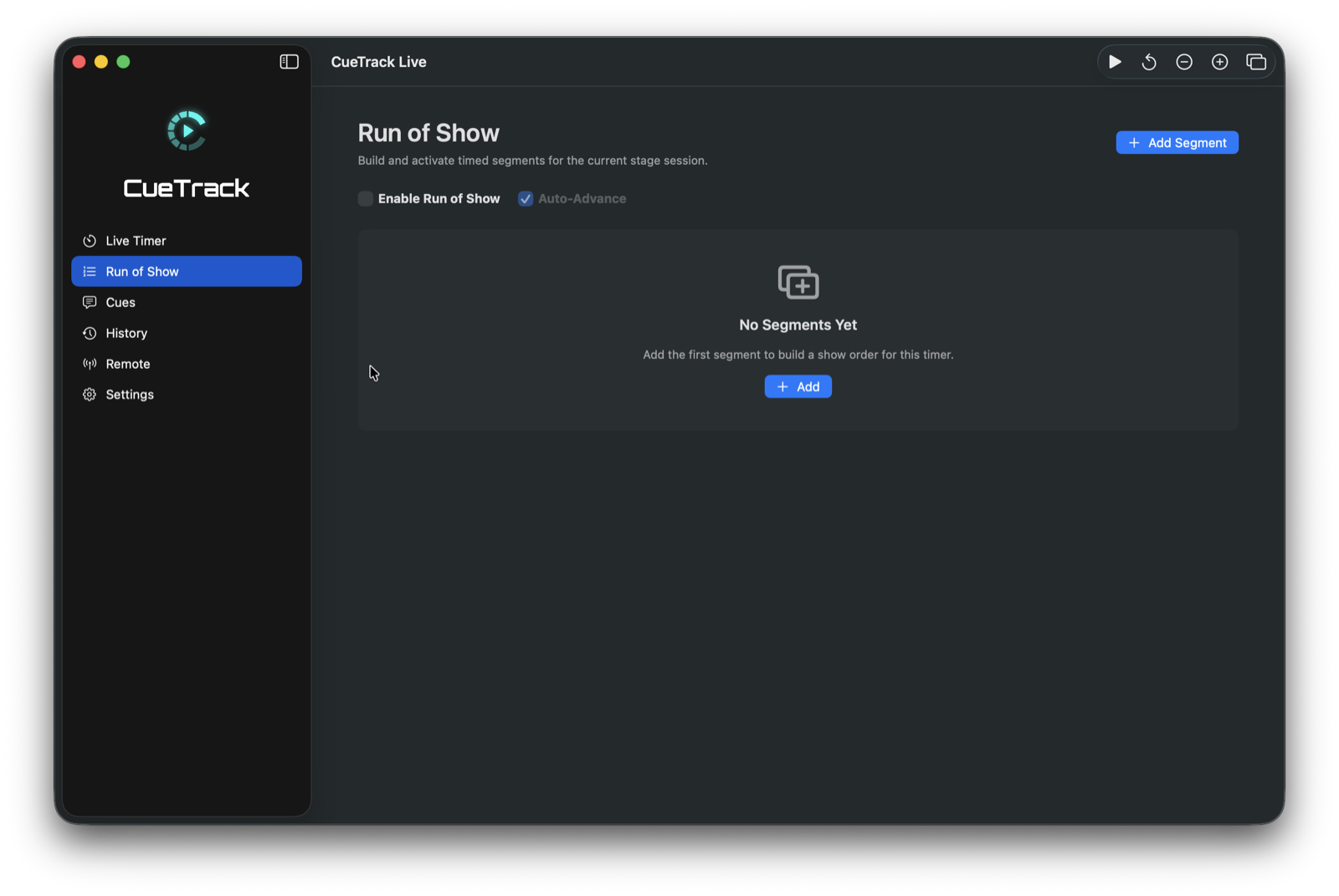 Run of Show screen