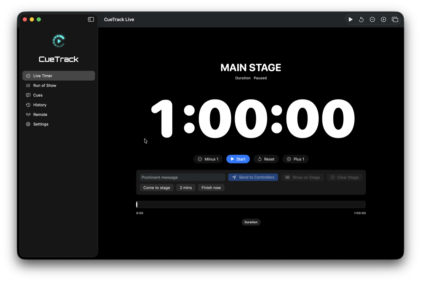 CueTrack Live timer paused view
