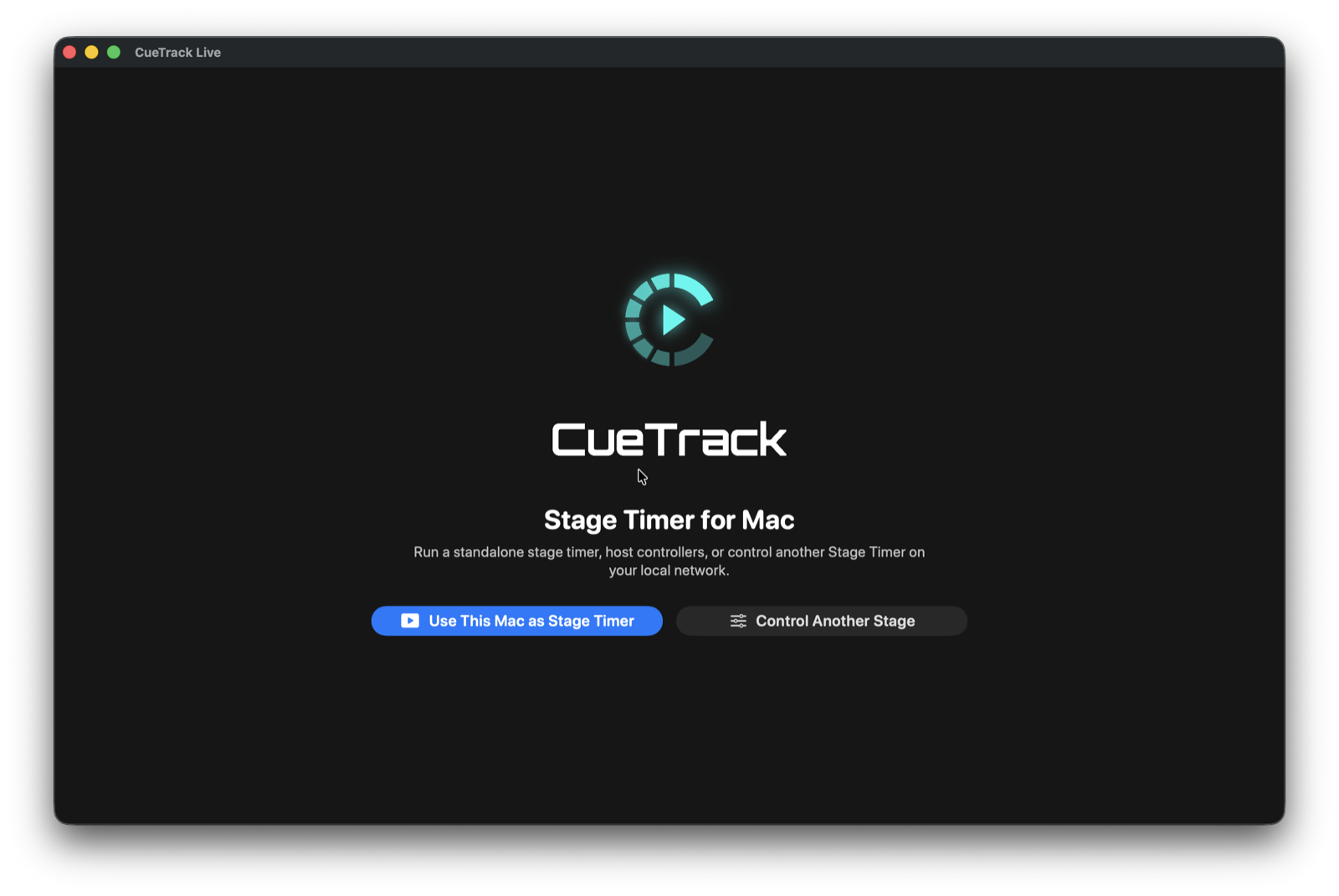 CueTrack Live Mac stage timer start screen